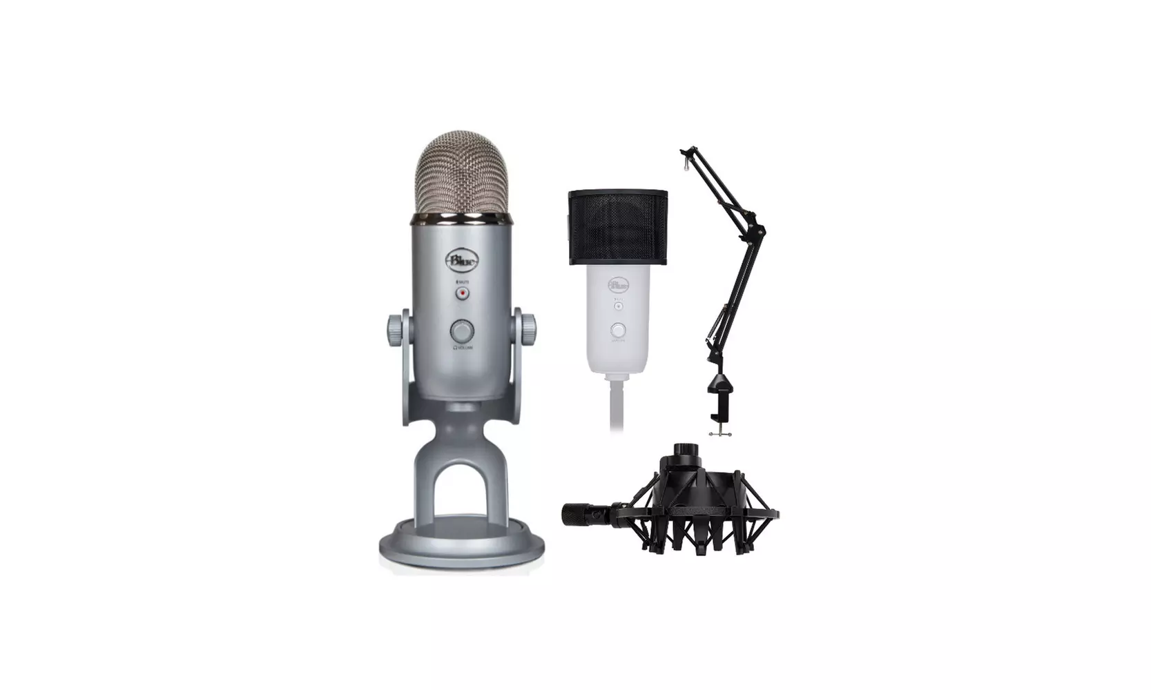 Blue Microphones Yeti Mic (Silver) with Boom Arm, Shock Mount and Pop Filter - Primary Image
