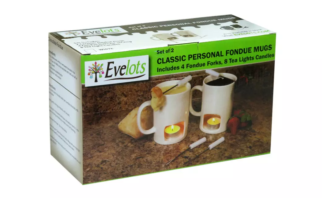 Evelots Set of 2 Classic Personal Fondue Mugs for Chocolate & Cheese - Second Medium