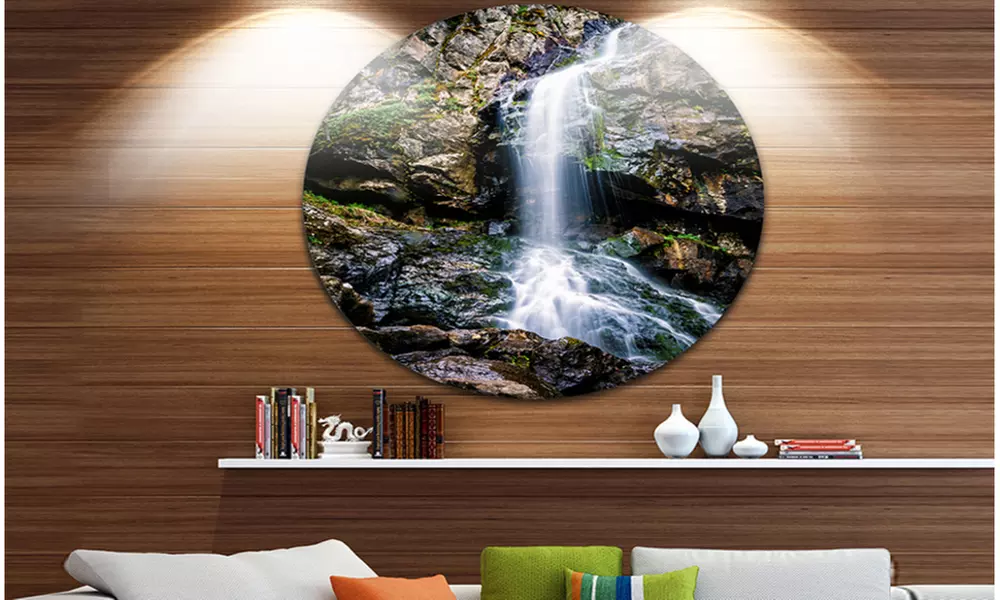 Waterfall in Sofia Bulgaria' Ultra Vibrant Landscape Metal Circle Wall Art - Primary Image
