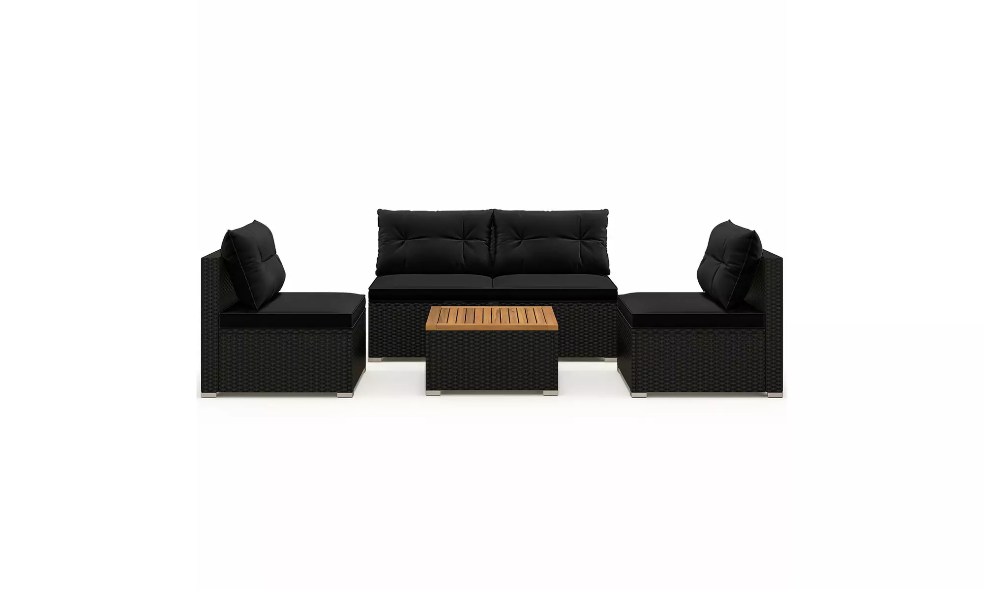 5 Piece Patio Rattan Furniture Set Acacia Wood Table Top Sofa Cushion Deck