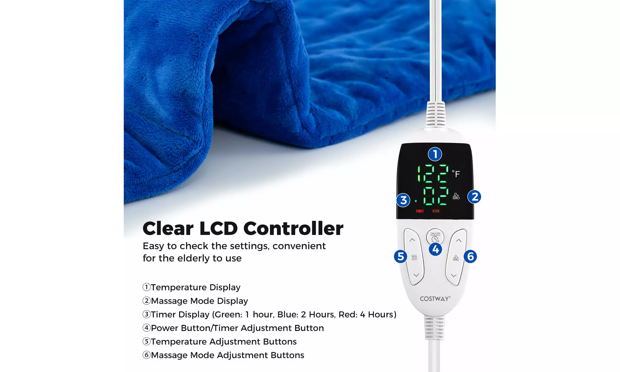 Costway Weighted Heating Pad: 2 Massagers, 5 Heat/Vibration Levels