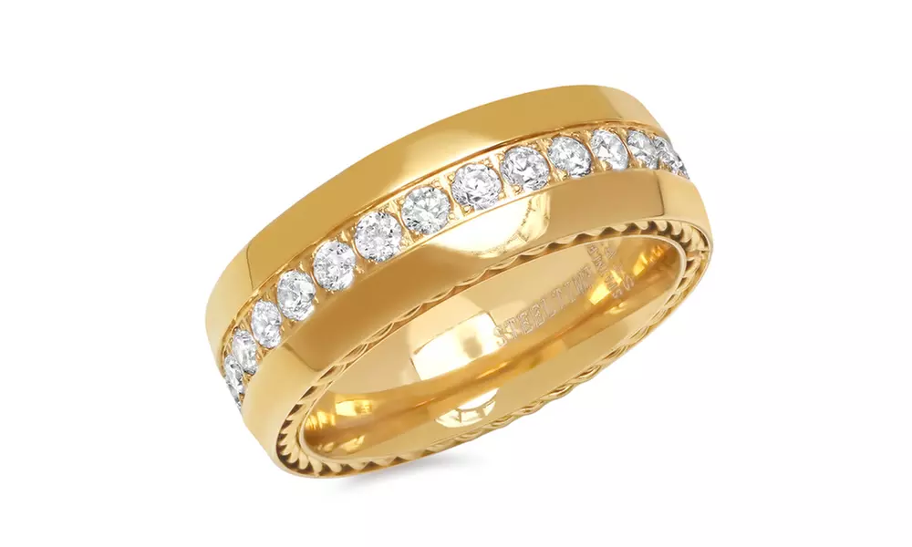 1.12 Cttw Men's Stainless Steel Chain Link Inlay Ring With Cubic Zirconia