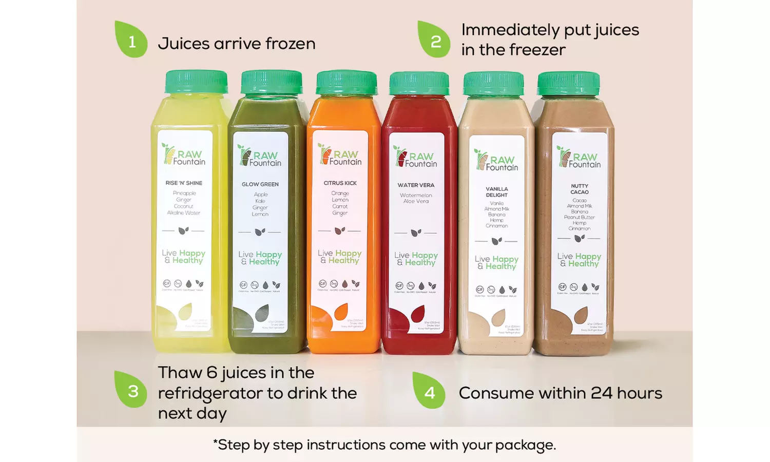 RAW Fountain Protein Juice Cleanse Detox Natural & RAW 1, 3, 5, 7-Day