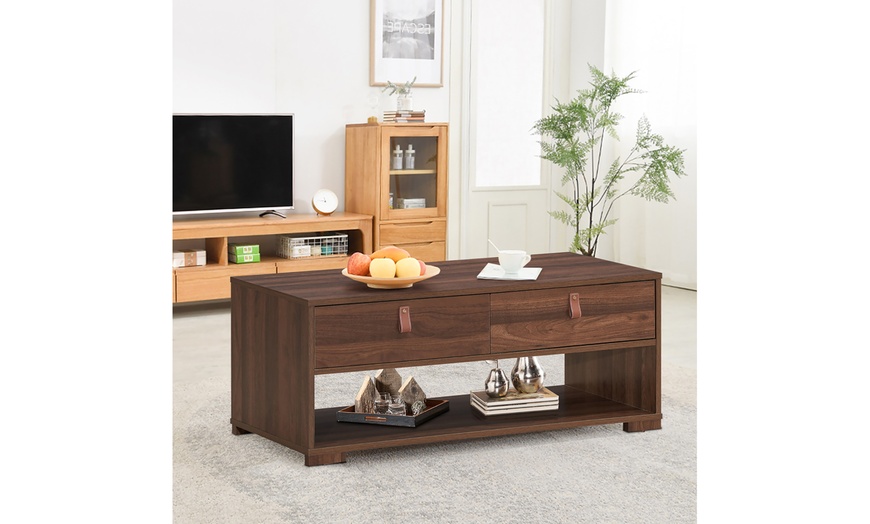 Costway Coffee Table Wood Accent Cocktail Table W/ 2 Drawers ...