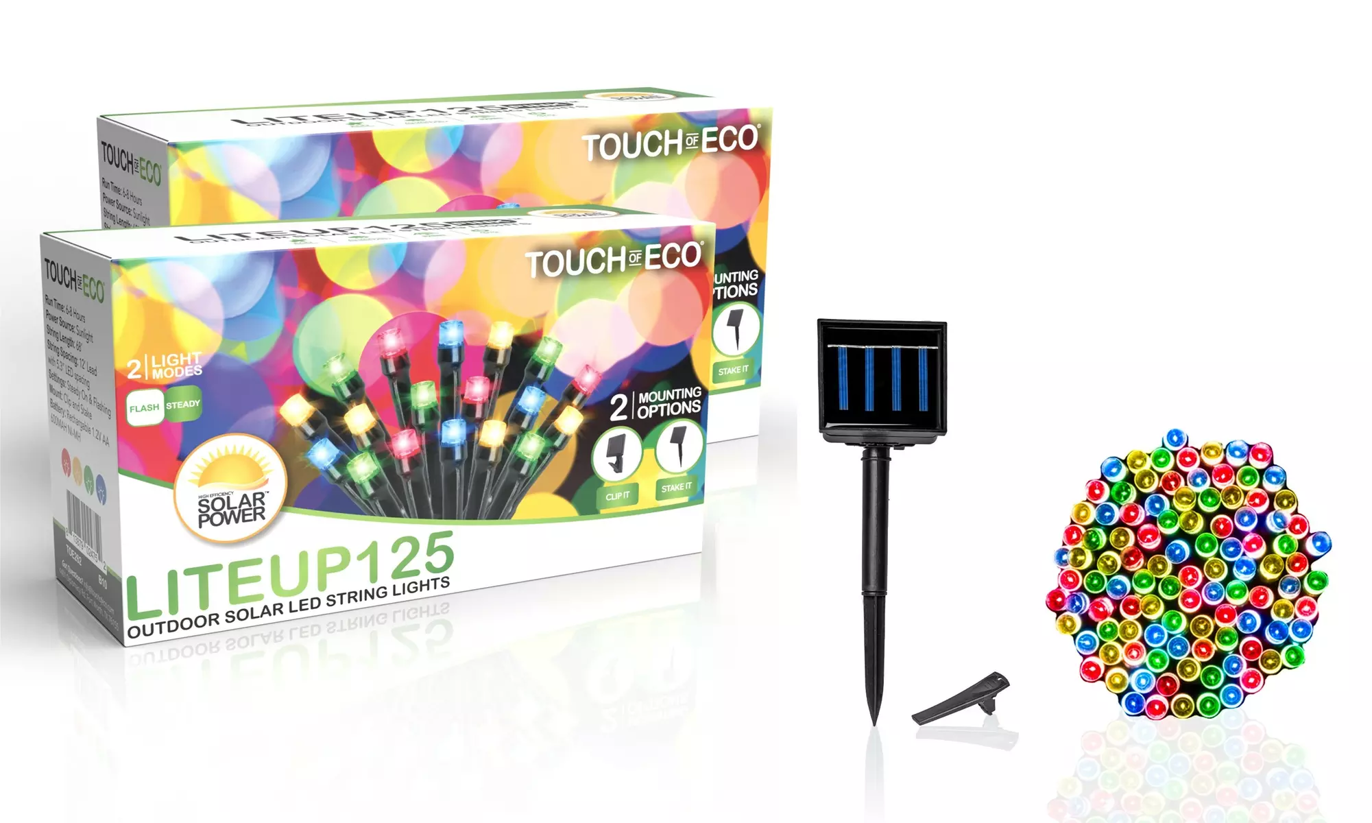 125 LED Solar Powered String Lights - Warm White/Multicolor Packs