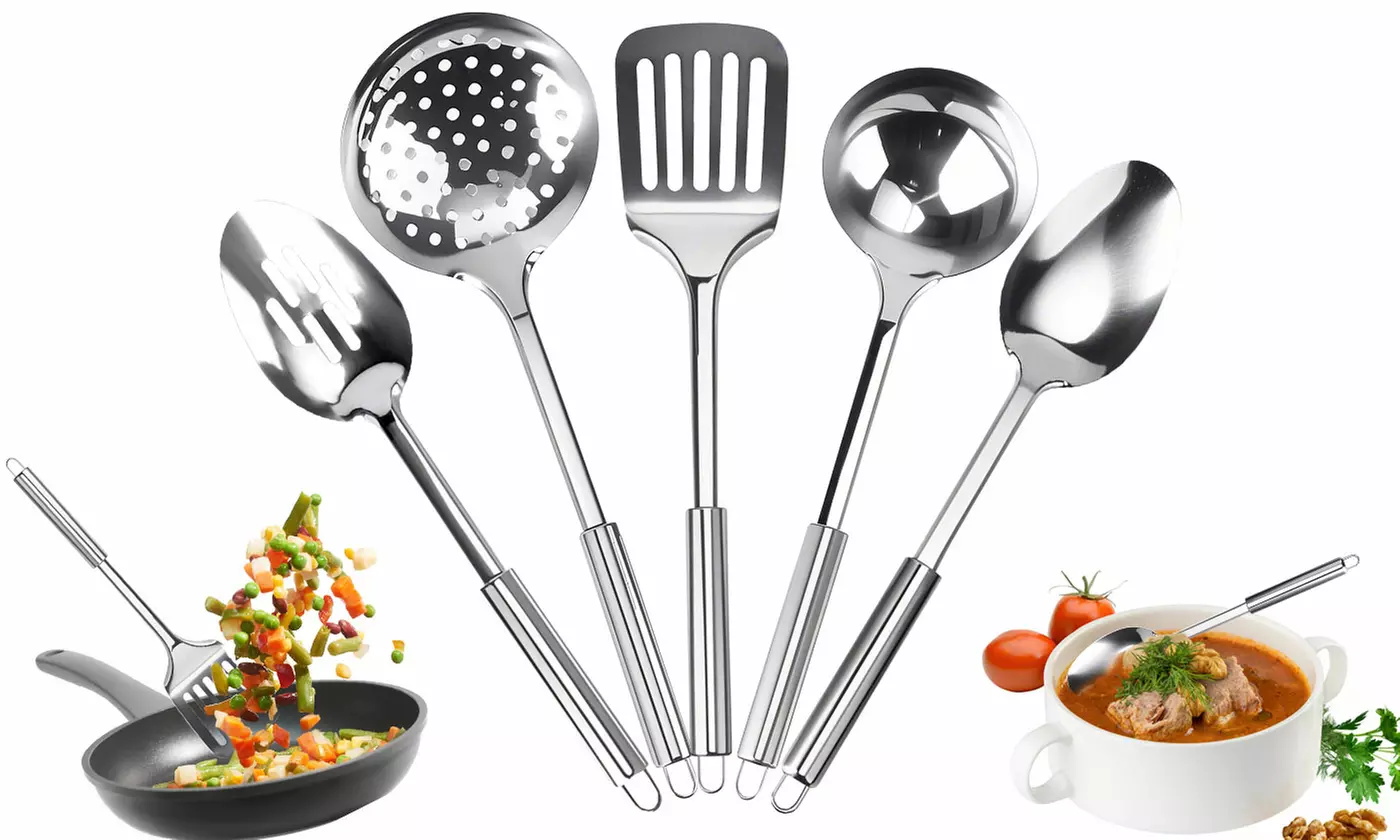Set of 5 Stainless Steel Heat Resistant Kitchen Gadgets Utensil Set