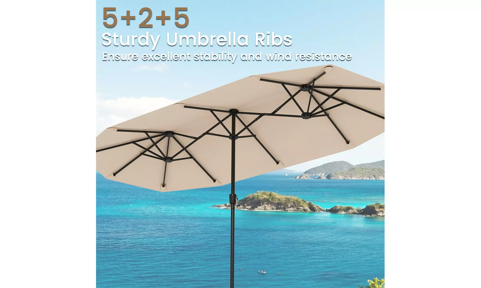 Costway 13ft Outdoor Double-Sided Table Umbrella with Optional LED Lights