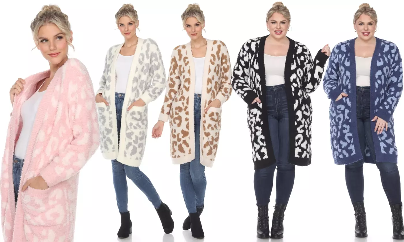 White Mark Women's Leopard Print Open Front Sherpa Coat ( Plus Size Available) - Primary Image