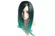 Women Mixed Black Green Centre Parting Straight Hair Cosplay Party Full Wig - Second Medium