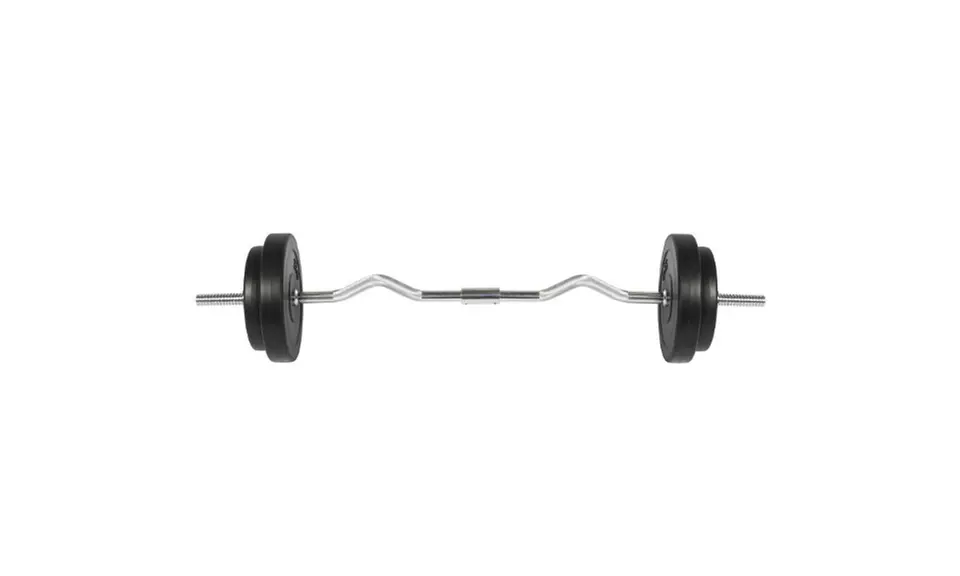 55lb 1in EZ Curl Barbell Weight Set w 2 Lock Clamps 4 Plates - Second Medium