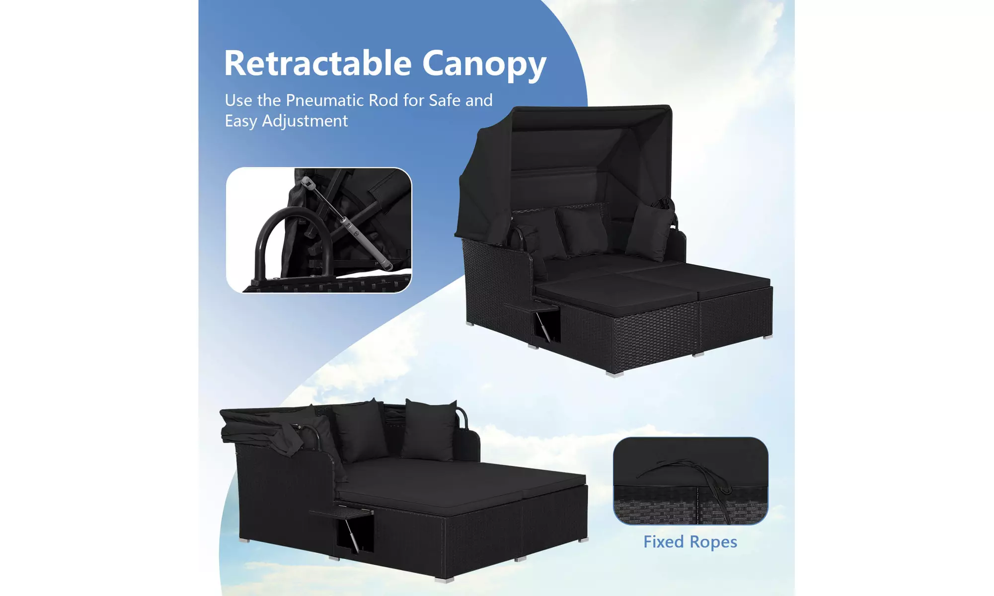 Costway Rattan-Effect Daybed with Retractable Top Canopy