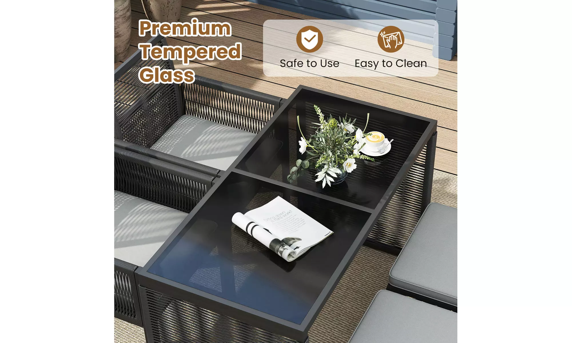 Costway Five-Piece Rattan-Effect Outdoor Dining Set