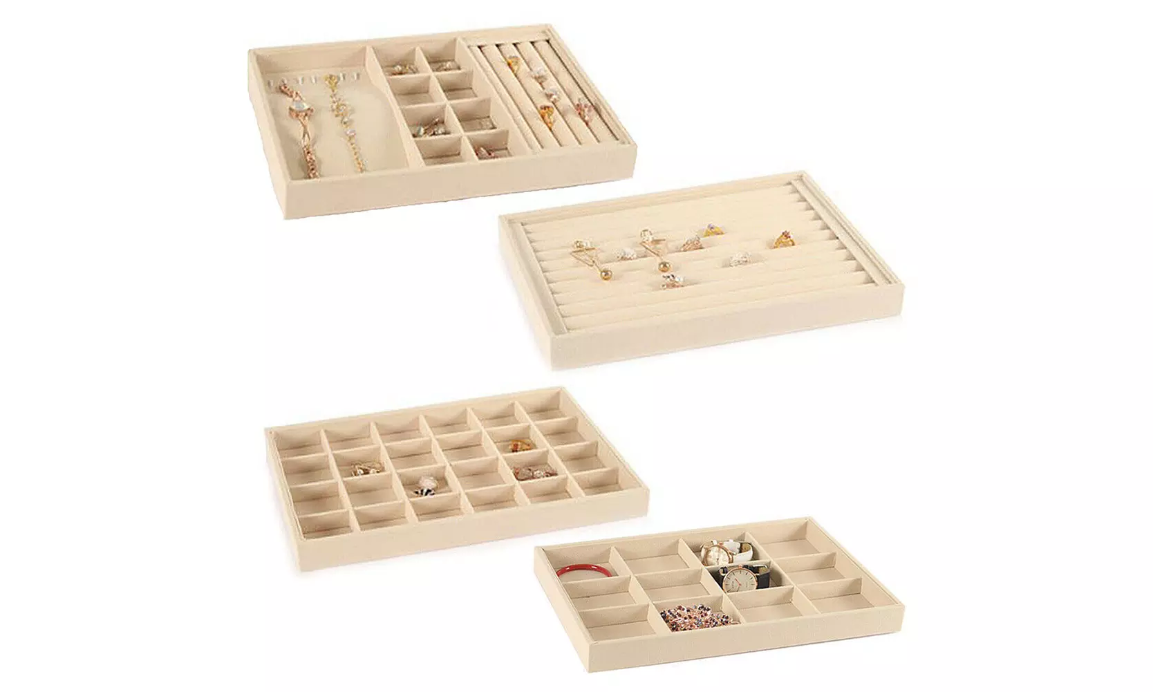 4 Pack Stackable Velvet Jewelry Trays Organizer Storage Drawer Display Trays - Primary Image