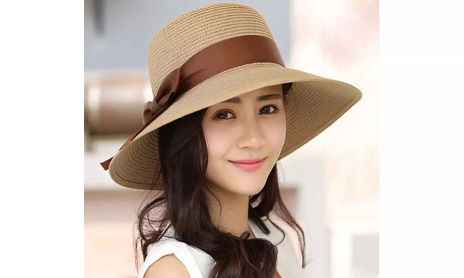 Womens UPF50 Foldable Summer Straw Hat Wide Brim Fedora Sun Beach Hat