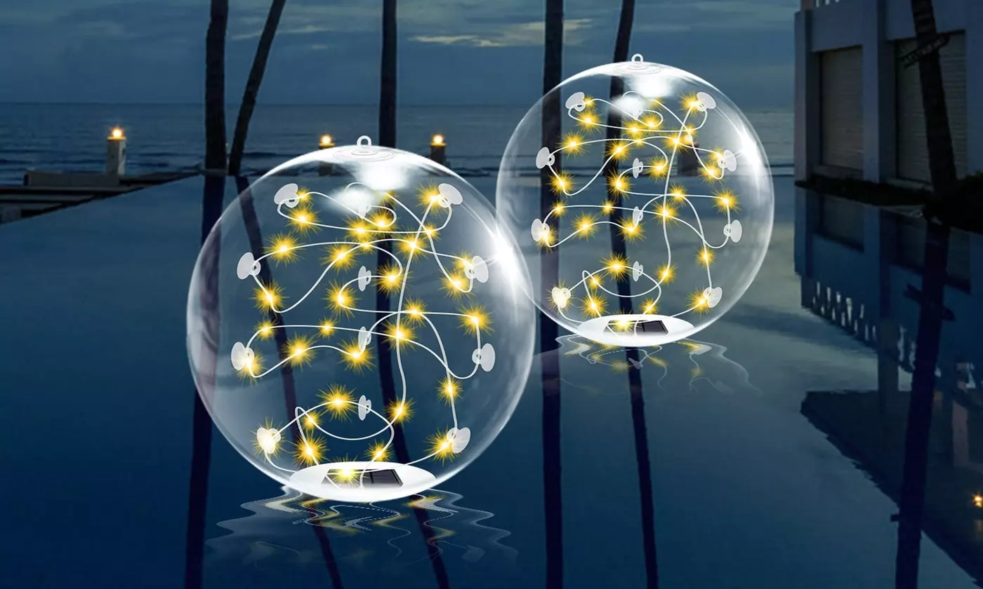 Two-Pack iMounTEK 14in LED Solar Floating Pool Ball Lights with Remote Control 