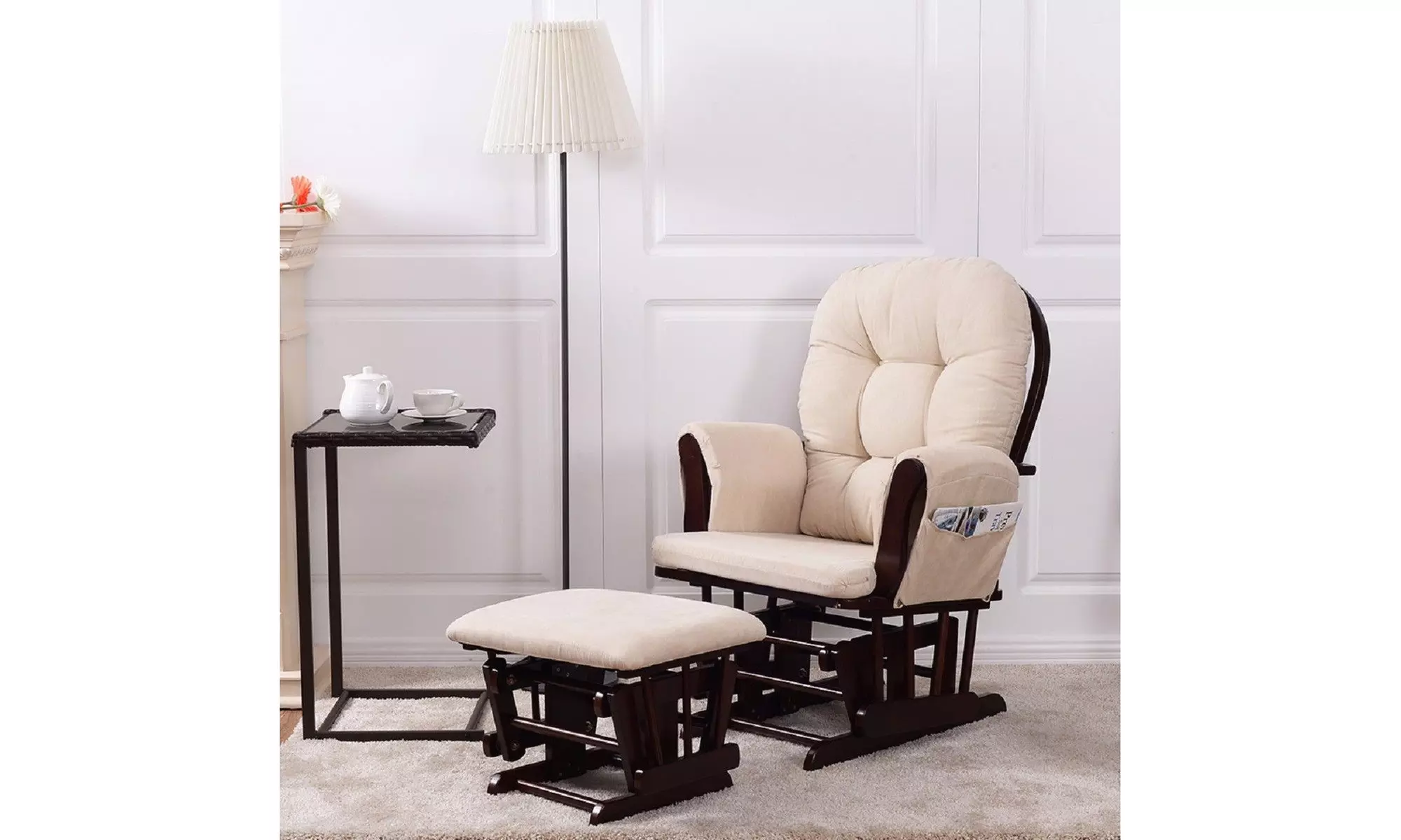 Baby Nursery Relax Rocker Rocking Chair Glider & Ottoman Set w/ Cushion Beige - Primary Image