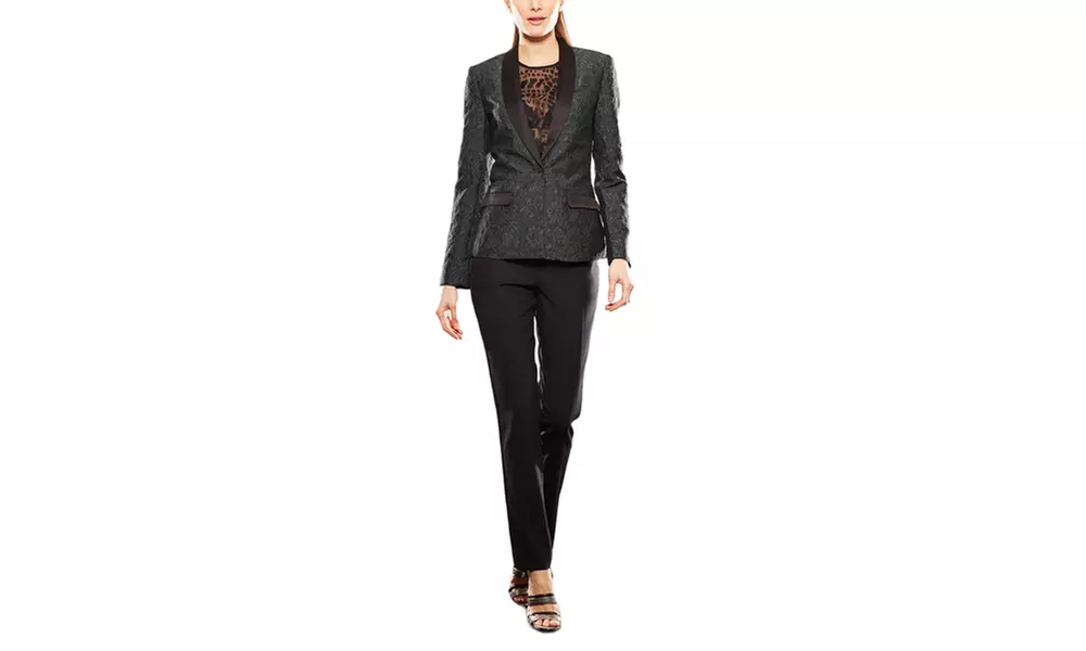 ELIZABETH AND JAMES Long Sleeve Brocade Blazer with Satin Trim - Primary Image