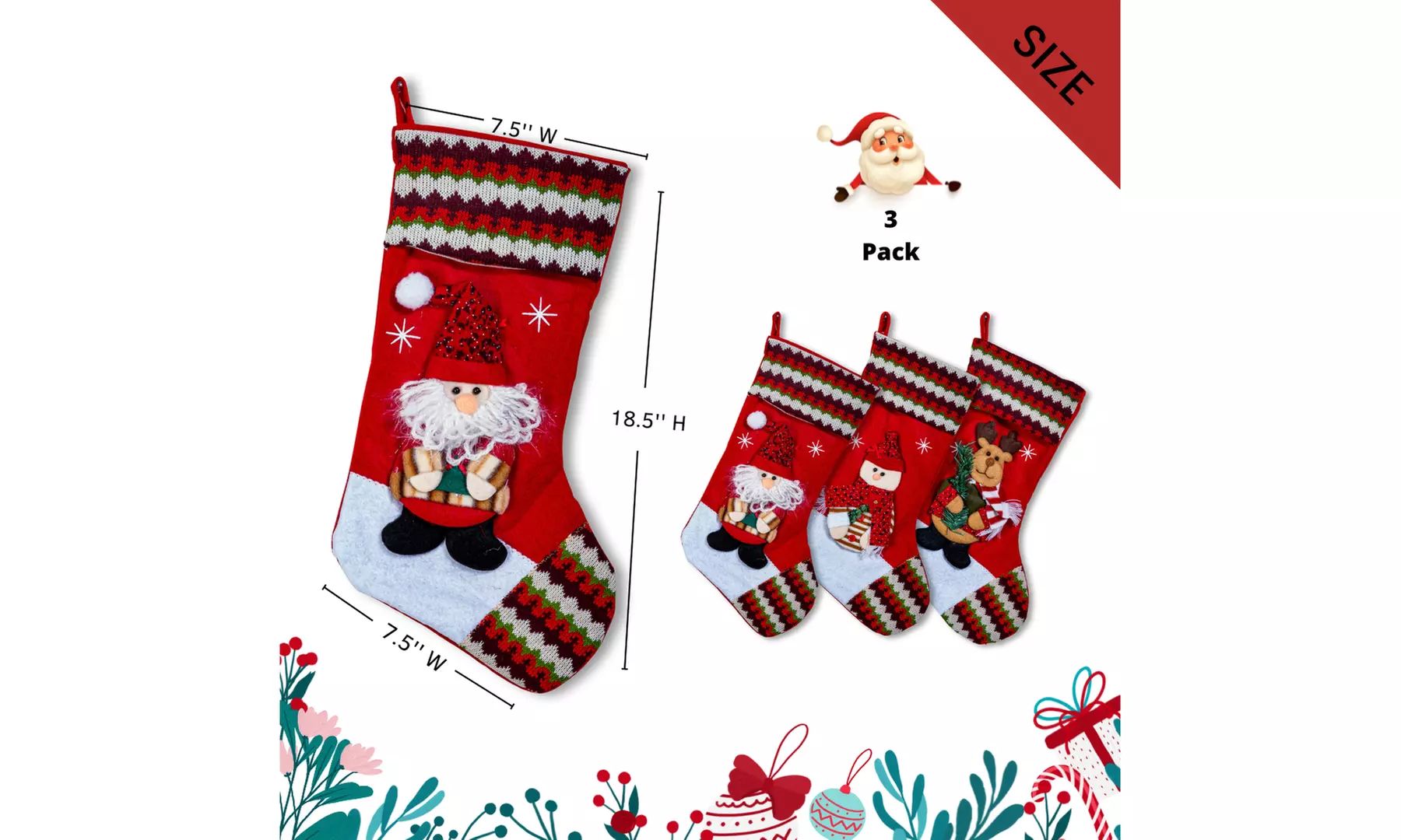 Jolly Christmas Stockings 2-Pack or 3-Pack Festive Holiday Décor