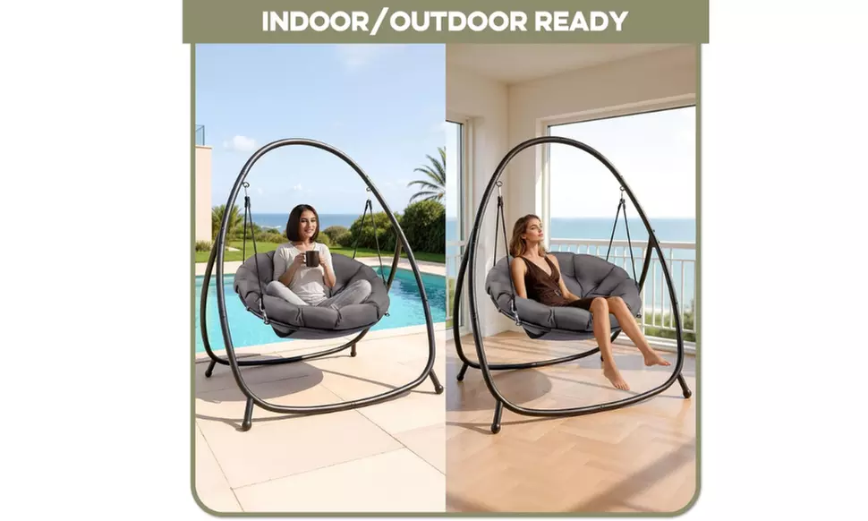 Heavy-Duty Steel Hanging Egg Swing Chair with Cushion and Stable Four-Leg Base