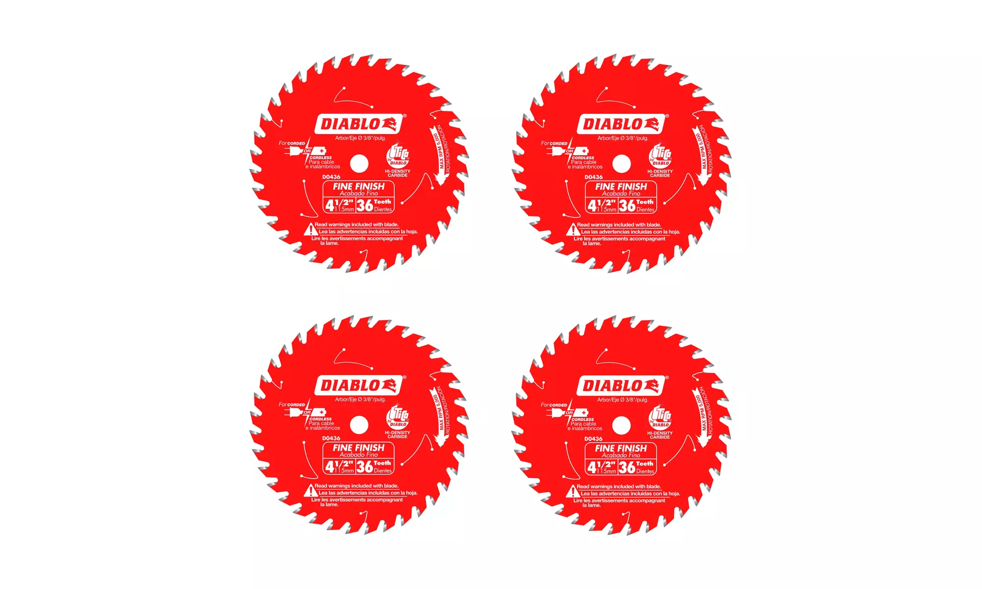 Freud D0436X Diablo 4-1/2-Inch 36 Tooth ATB Saw Blade Cordless Trim (4 Pack) - Primary Image