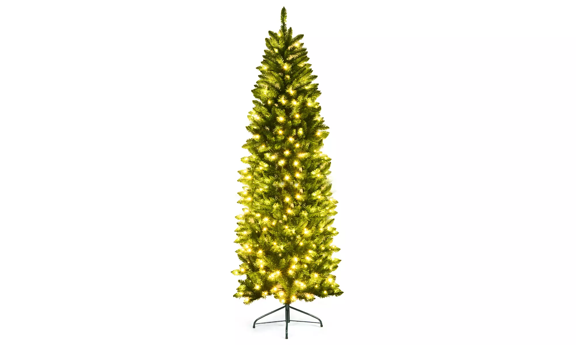 Costway 7Ft Pre-lit Artificial Pencil Hinged PVC Christmas Tree/350 LED Lights - Primary Image