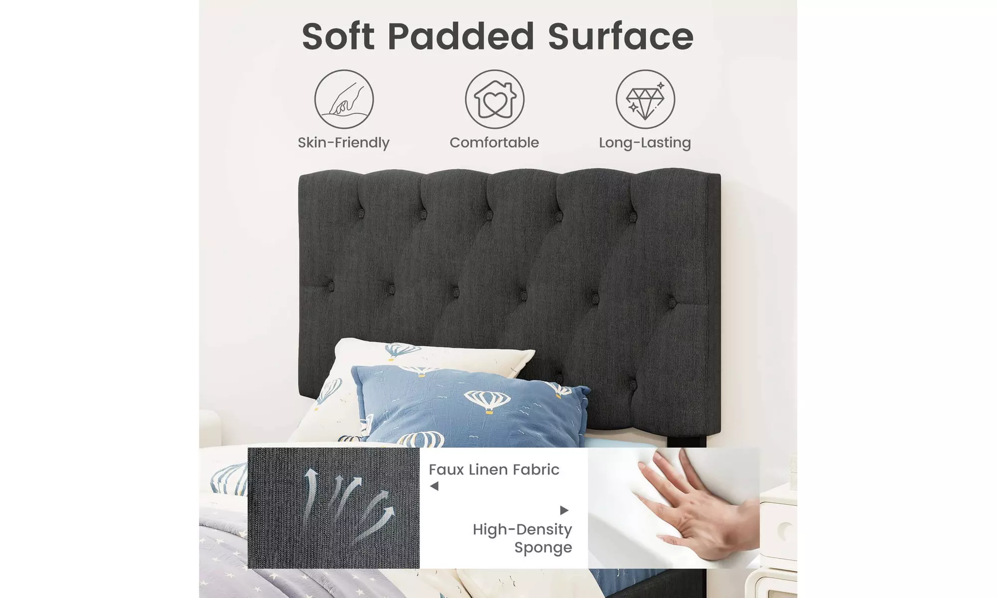 Costway Bed Frame with High Headboard and Wooden Slats