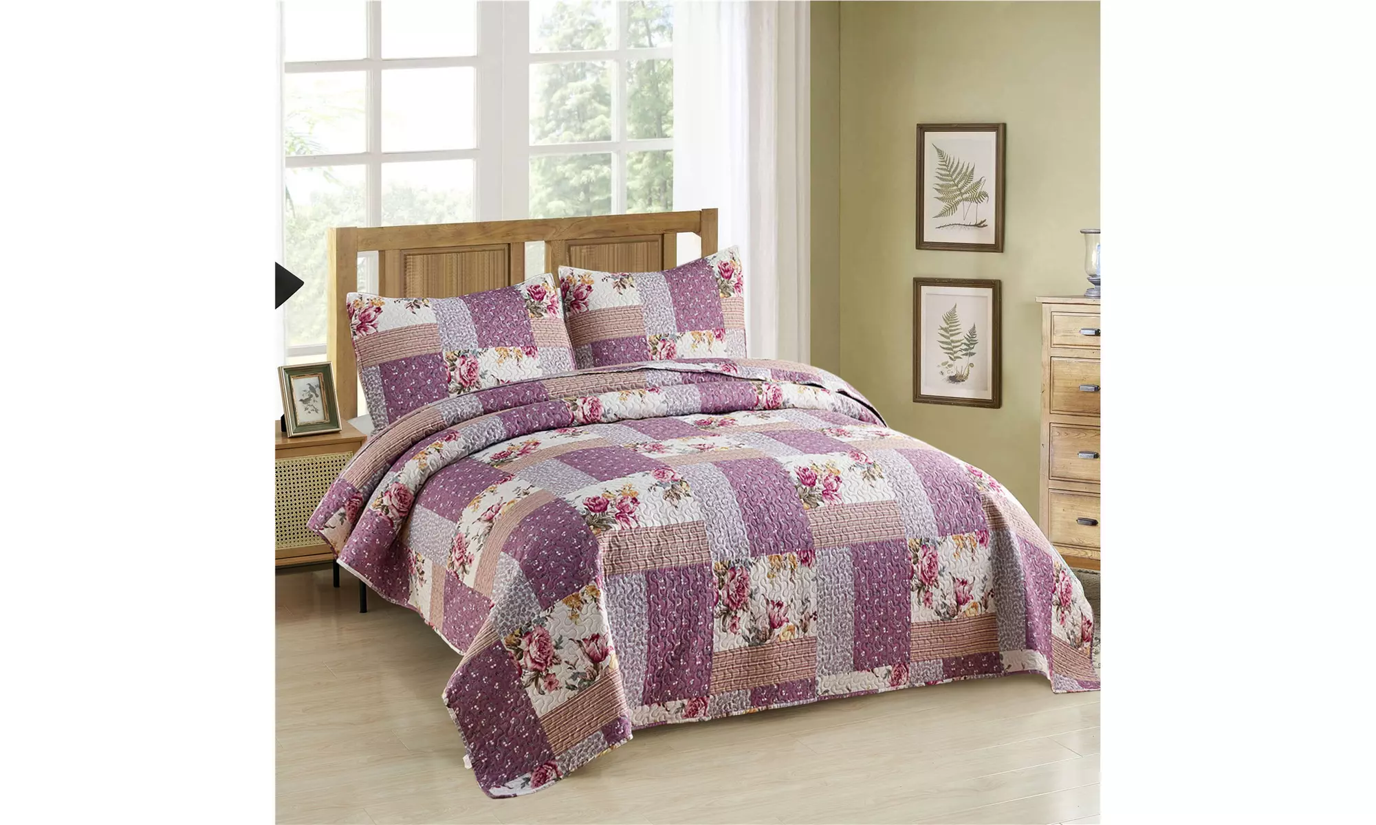 JML 3-Piece Reversible Quilt Set,Home Collection Printed Bedspread With 2 Shams