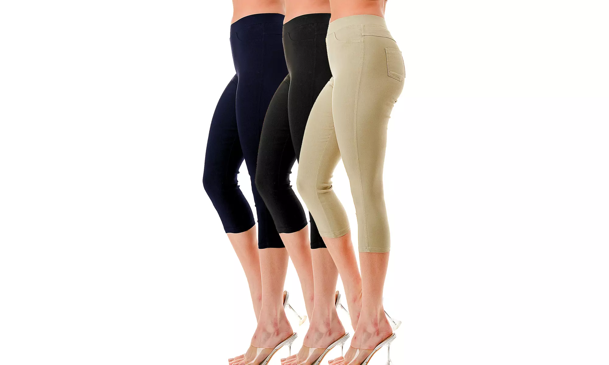 Three-Pack JVINI Women's High Waist Capris Pull-On Skinny Capri Jeggings