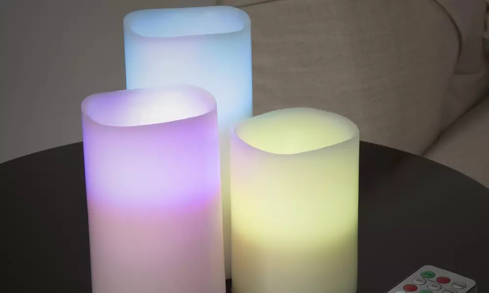 3 Piece LED Color Changing Flameless Candle Set with Remote - Primary Image