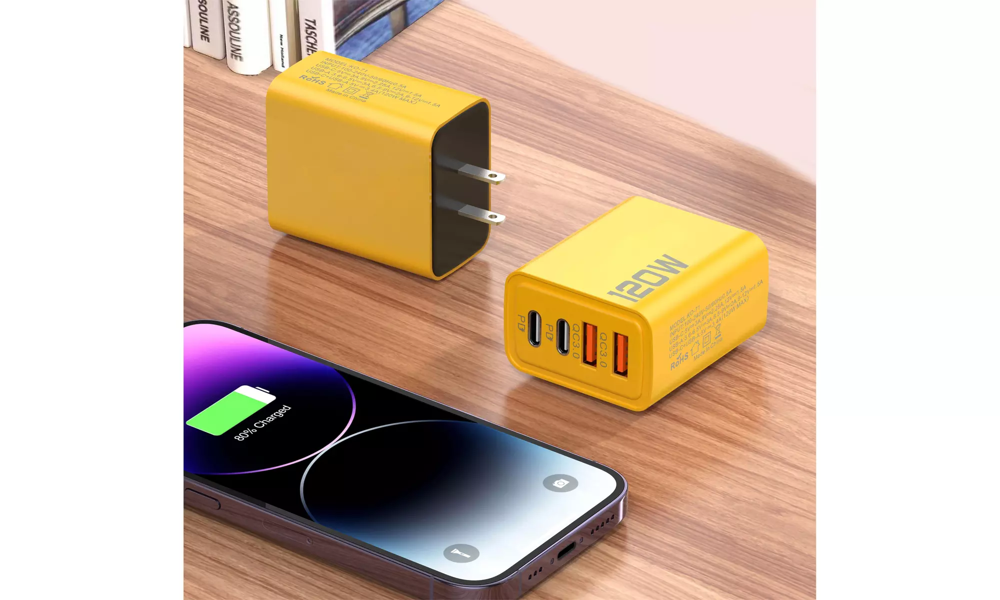 Universal 4-Port USB Charger Type-C Wall Adapter - USB-A & USB-C Fast Charger