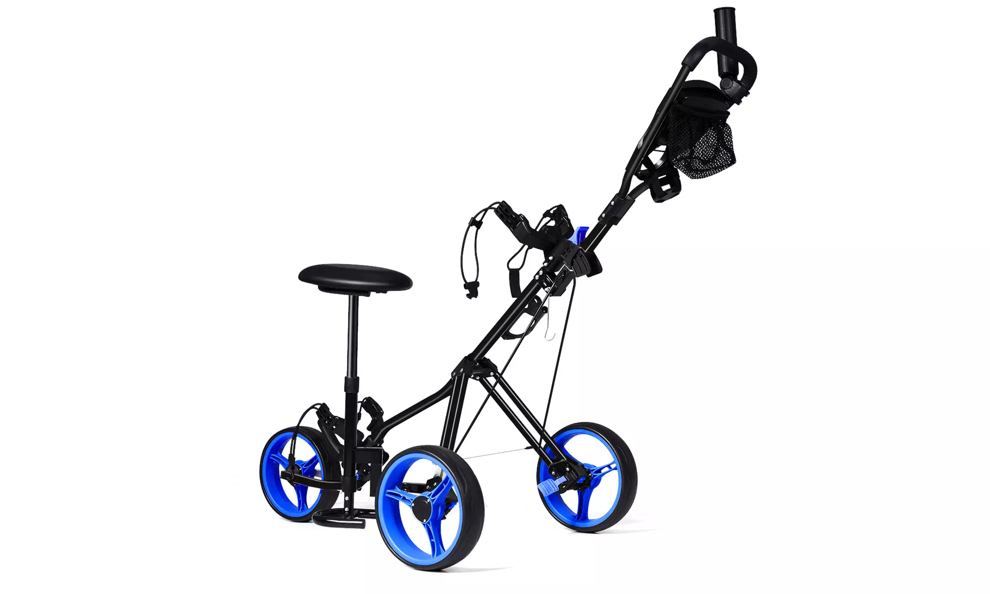 Foldable 3 Wheel Push Pull Golf Club Cart Trolley w/Seat Scoreboard Bag 2 colors
