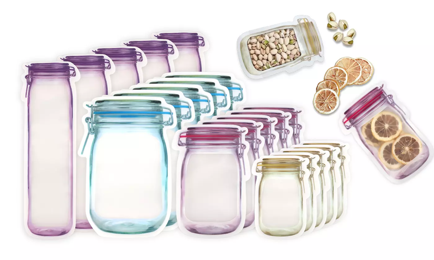20/40 Pcs Reusable Mason Jar Ziplock Bags Food Snack Storage Sandwich Bags - Primary Image