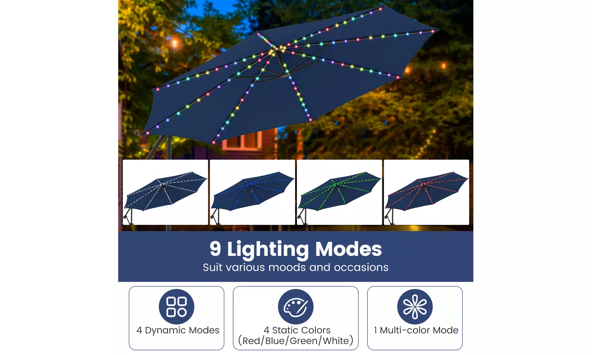 Costway 10 FT Solar Offset Hanging Umbrella with Base