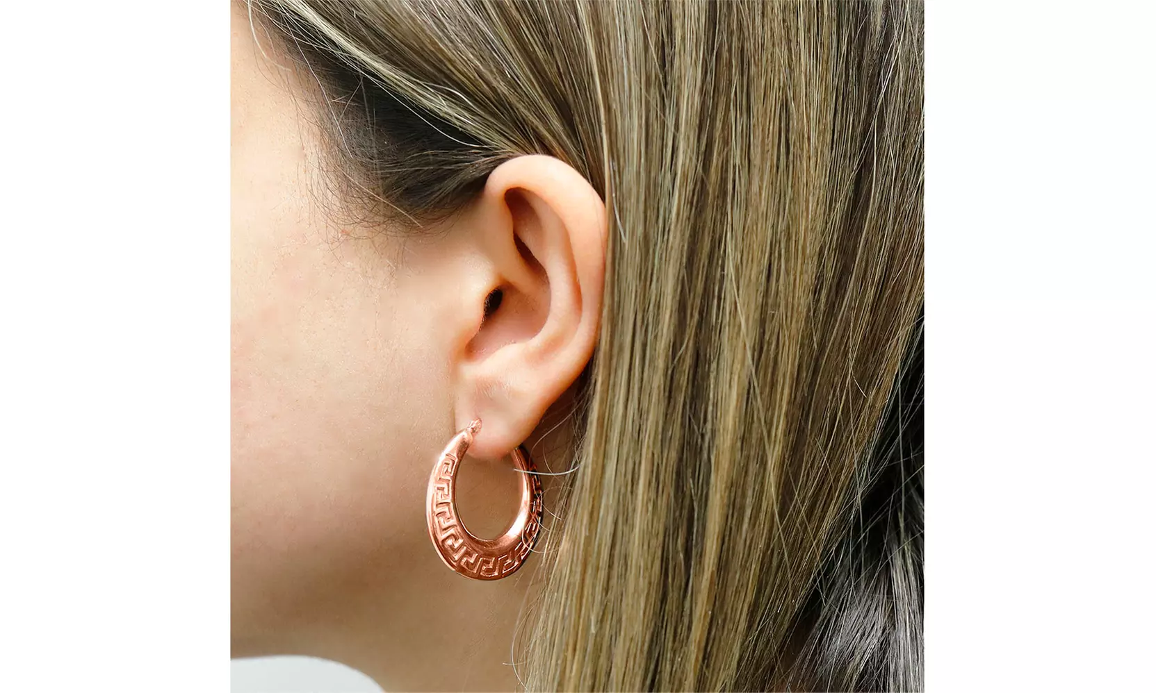 Italian 925 Sterling Silver Greek Key Hoop Earrings 