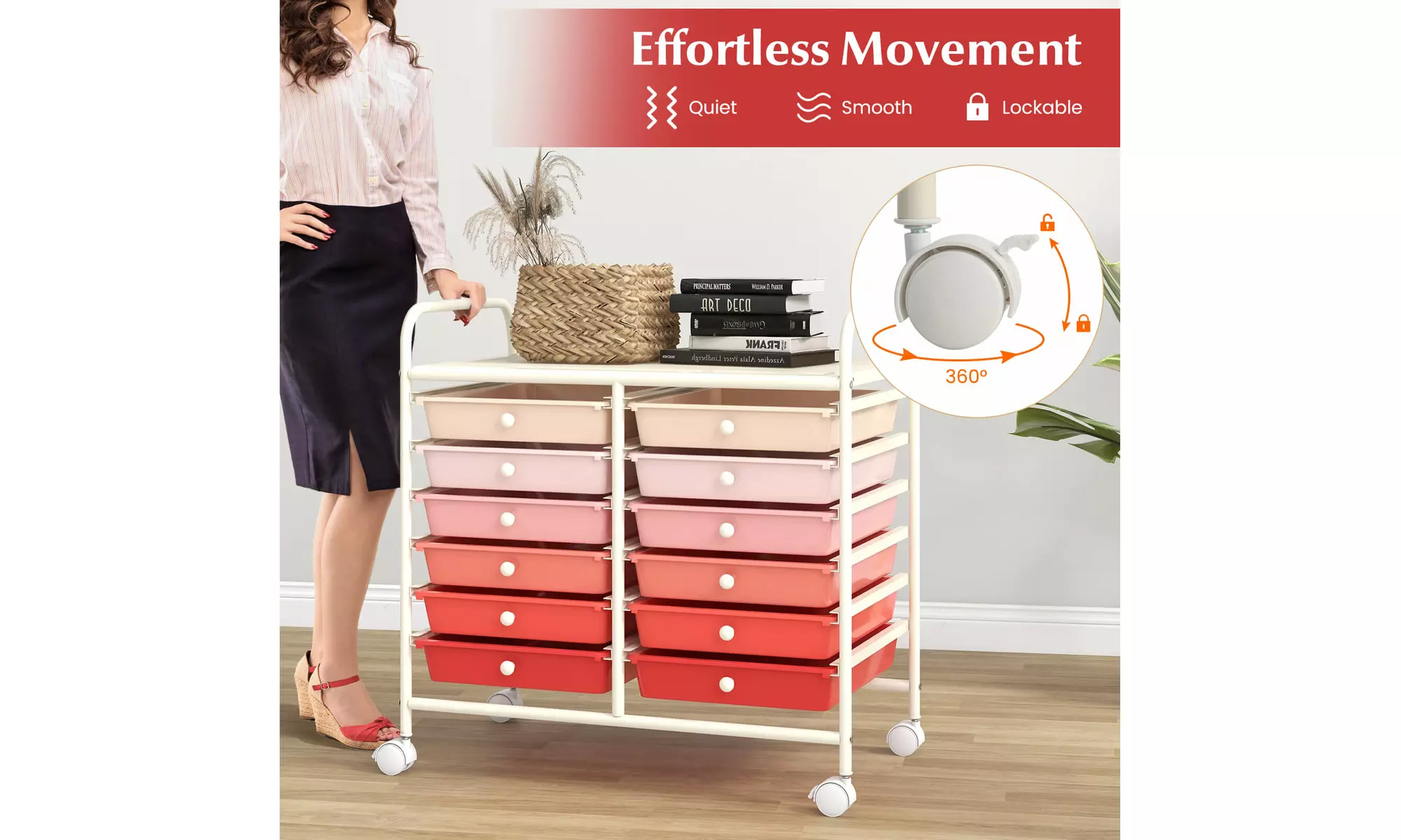 Costway 12 Drawers Rolling Cart Storage Scrapbook Paper Studio Organizer Bins