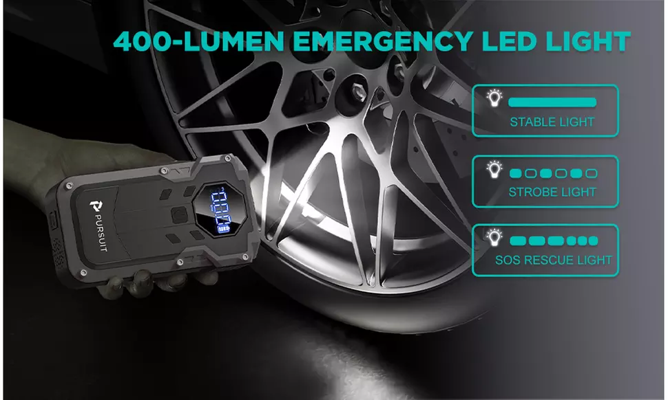 Pursuit Portable Car Jump Starter with 150PSI Air Compressor 12V Battery Booster