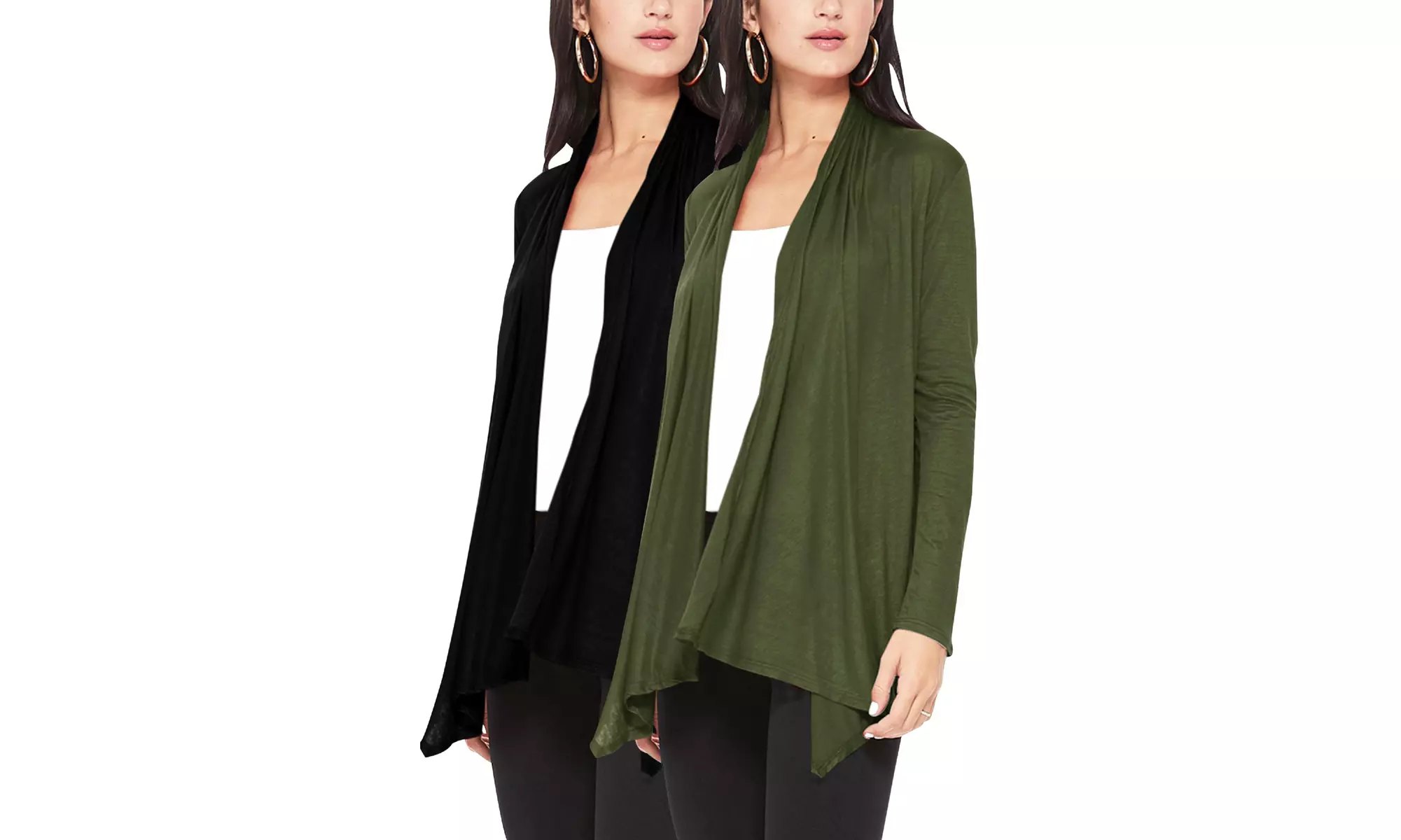 Women's Casual Long Sleeve Open Front Draped Cardigan (Pack of 2)