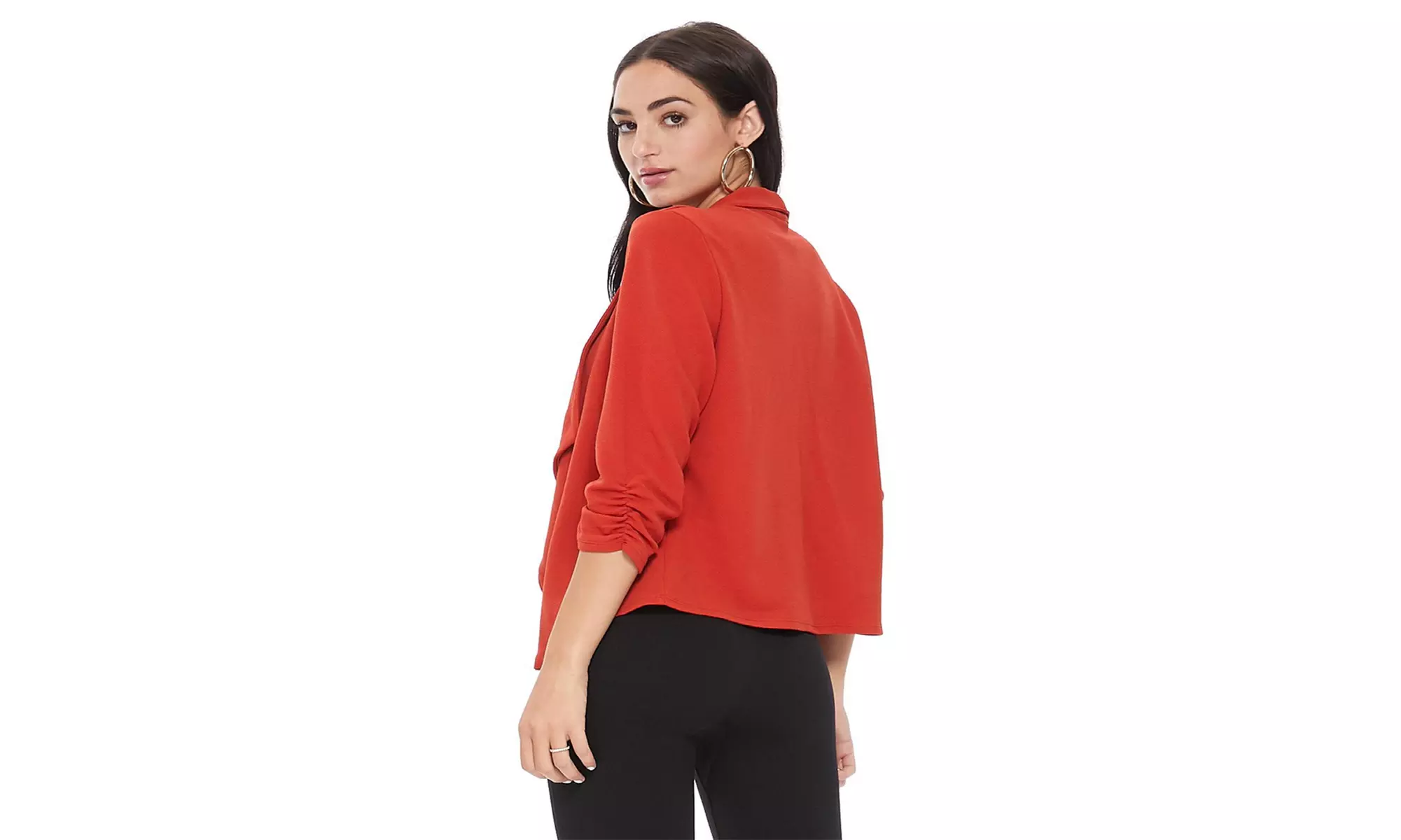 MOA Collection Solid Draped Open Front 3/4 Sleeve Jacket