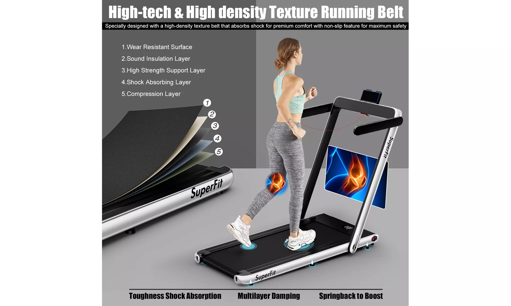 Superfit 2.25HP 2 in 1 Folding Treadmill Speaker Home Gym