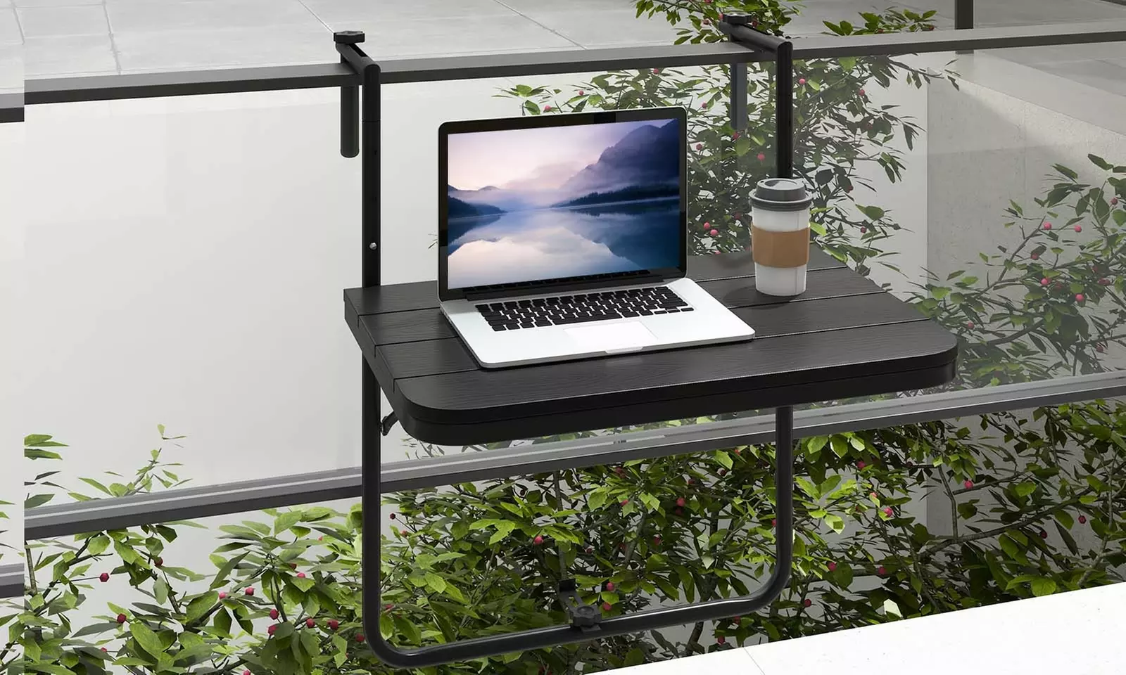 Costway Folding Hanging Table Outdoor Railing Table w/ 3-Level Adjustable Height - Primary Image