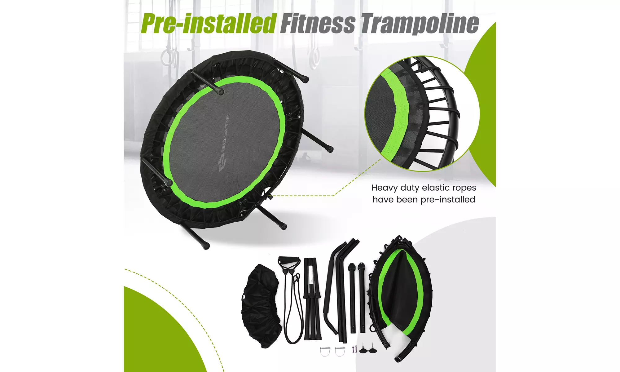 40" Foldable Trampoline Fitness Rebounder w/ Resistance Bands Adjustable Home
