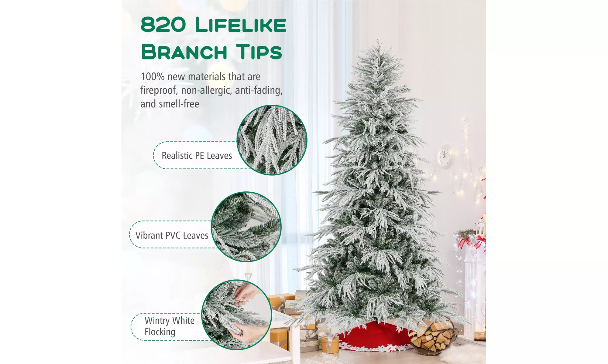 Costway Pre-Lit Artificial Christmas Tree with Branch Tips | Warm White LED Lights | Easy Setup & Home Decor