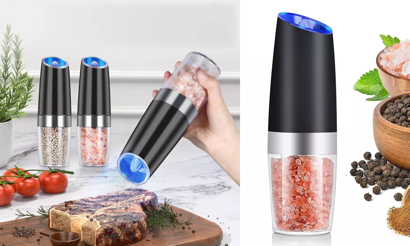ItBelongs2U Electric Gravity Salt and Pepper Mill Automatic Spice Grinder Shaker