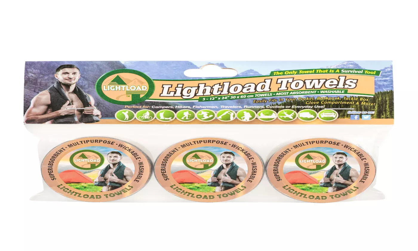 Lightload Towels Compressed Reusable Quick Dry 3 Pack 12x24".5 oz - Primary Image
