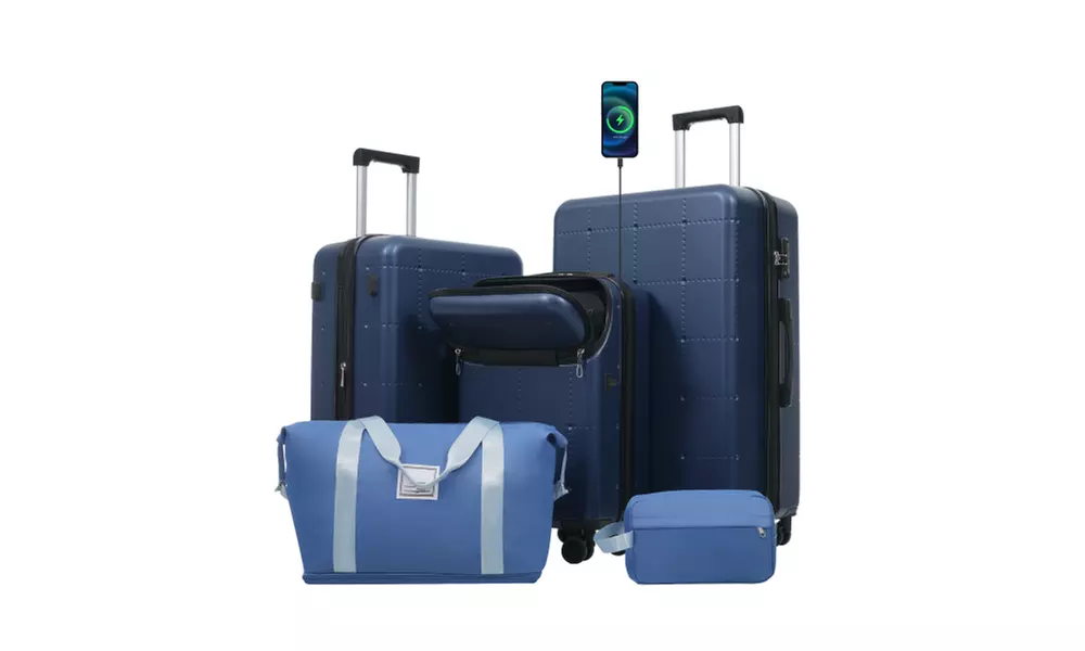 Four-Piece 20-Inch ABS Suitcase Luggage Set with USB Port