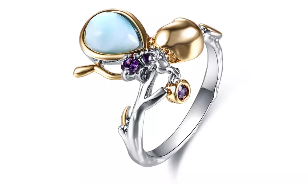 Genuine Larimar & Lab Created Amethyst Ring for Women By Gembassy - Primary Image
