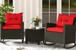 Costway 3 PCS Patio Wicker Rocking Set with Tempered Glass Table & Soft Cushions - Second Medium