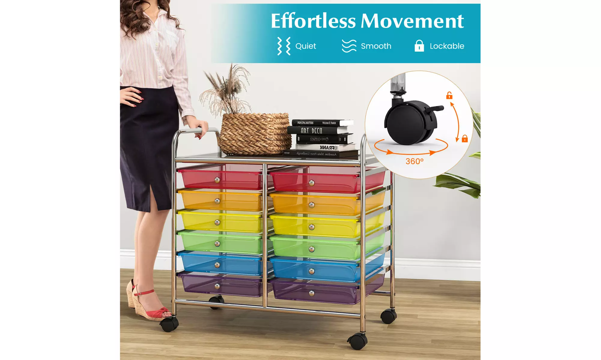 Costway 12 Drawers Rolling Cart Storage Scrapbook Paper Studio Organizer Bins
