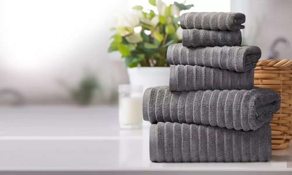 Bibb Home 6 Piece Ribbed Egyptian Cotton Towel Set - Primary Image