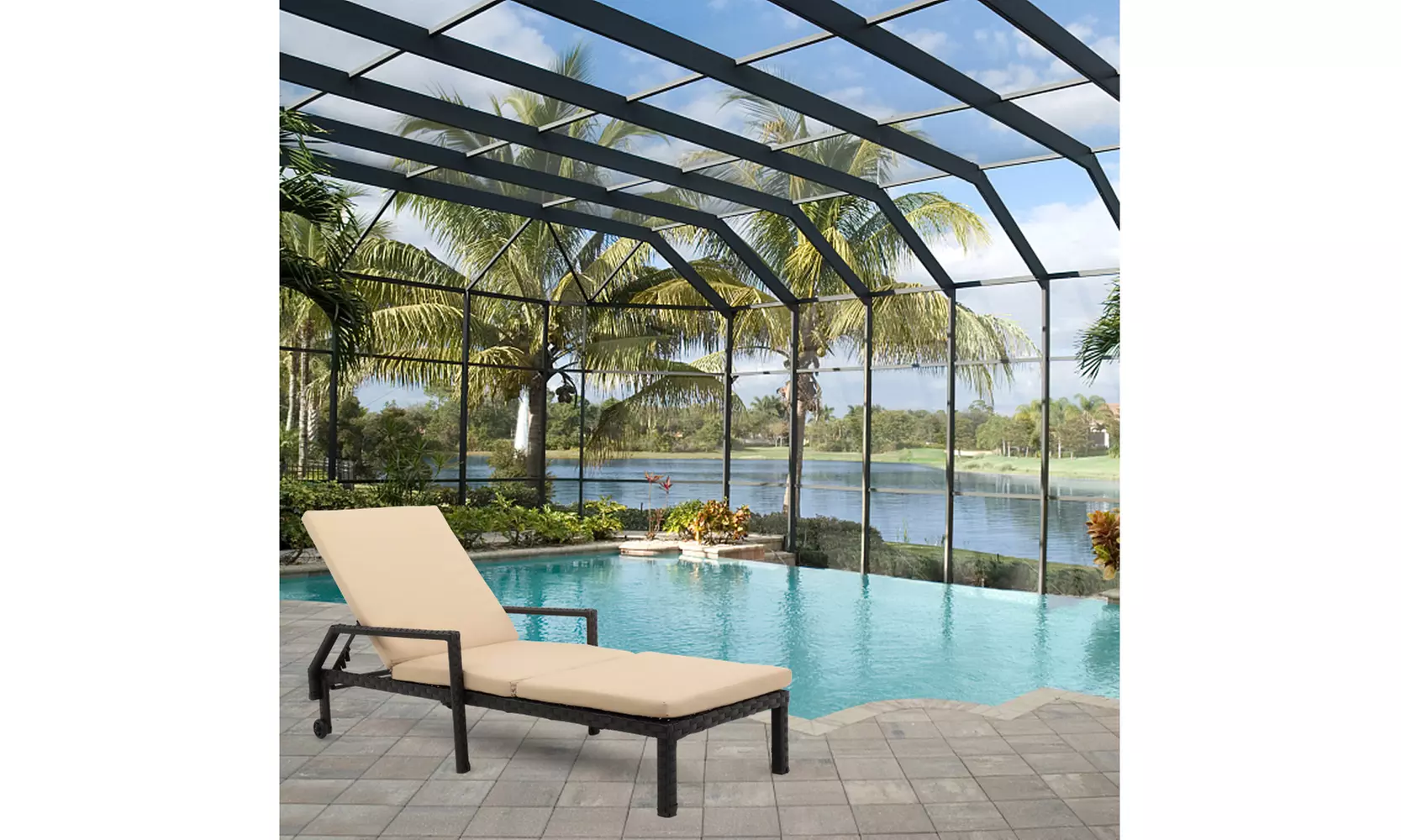 Wheeled Patio Garden Rattan Bed